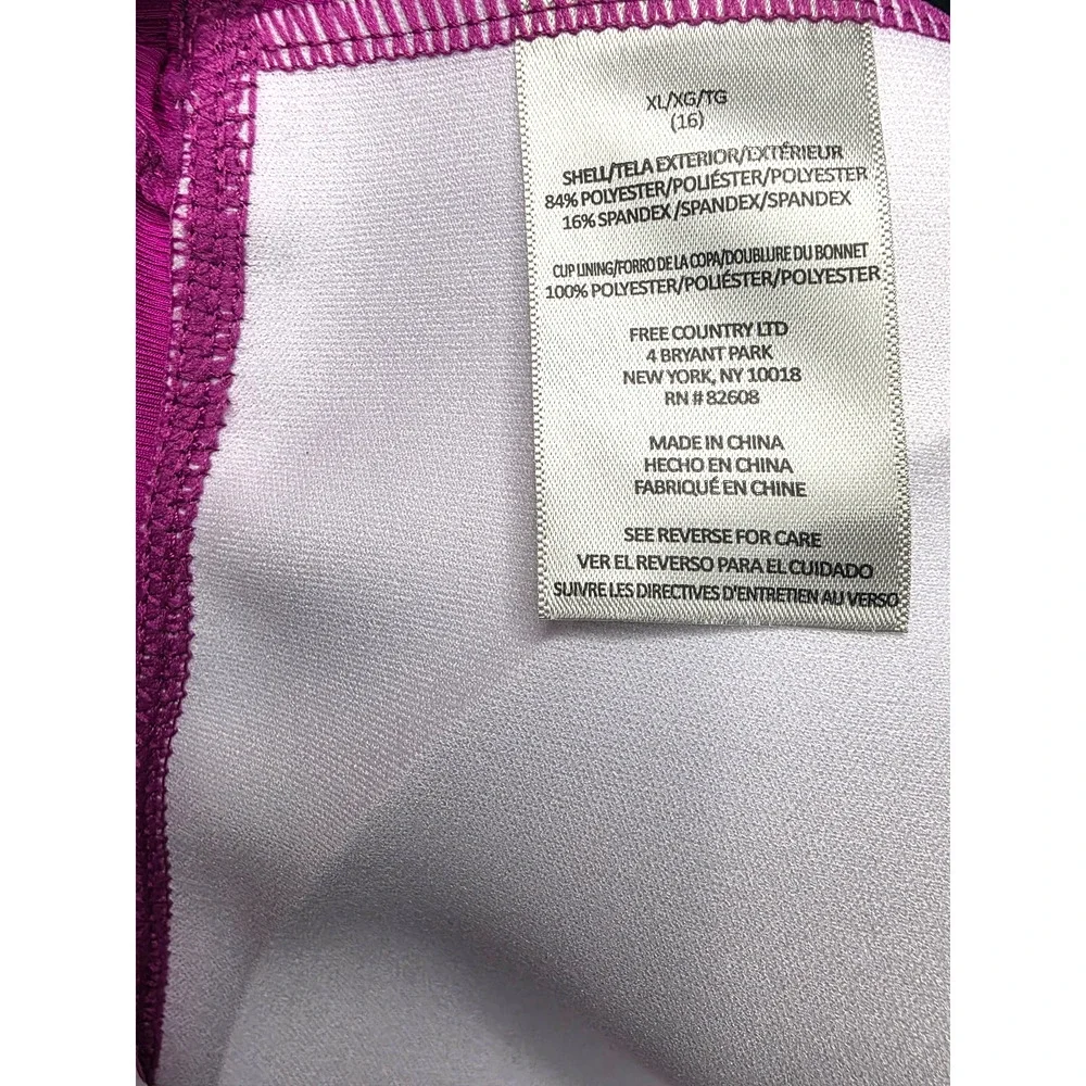 Free Country Track Stripe Tankini Swim Top Padded Magenta XL